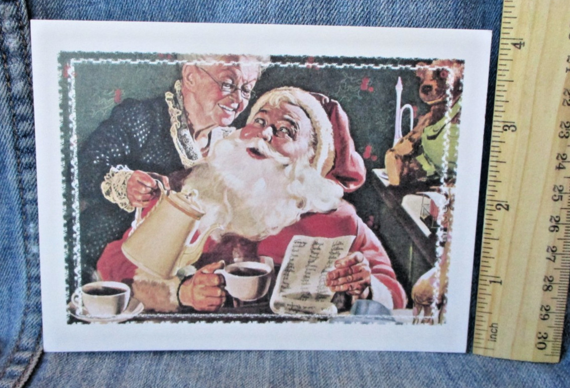 SANTA CLAUS & COFFEE Retro Image Antique Look Christmas Greeting Card New MG99