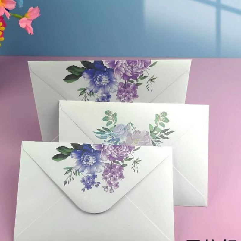 100 Pieces White Floral Pattern Envelopes High Quality Paper for Special