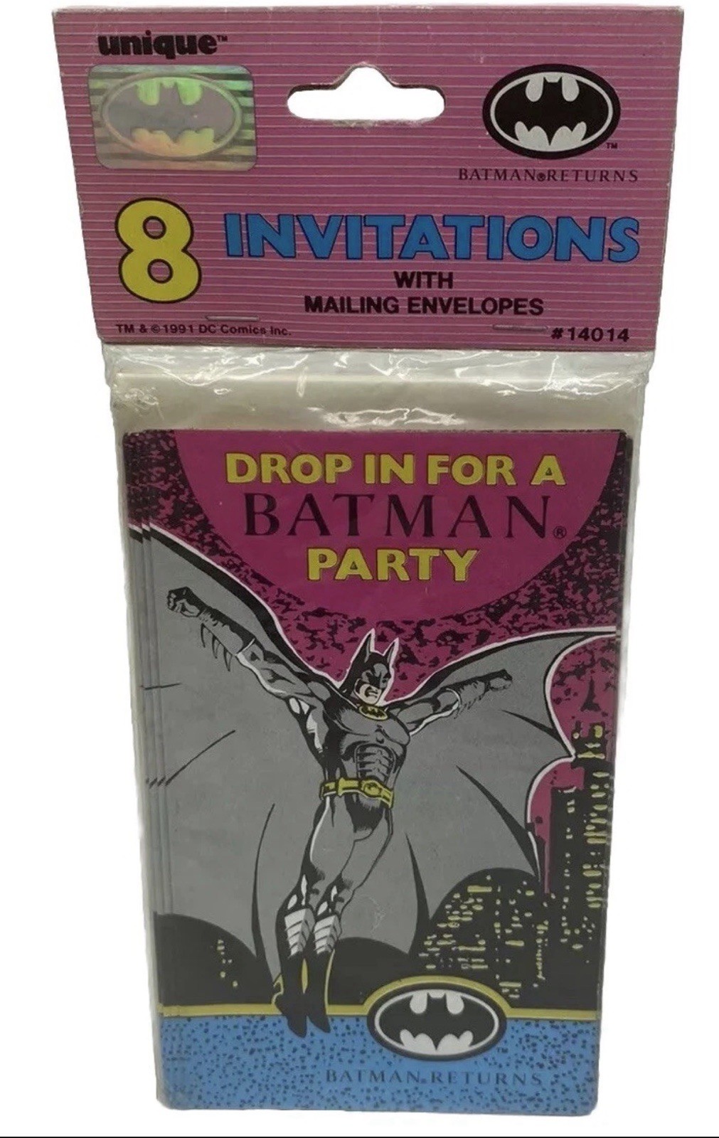 Batman Returns Vintage 1991 Birthday Party Invitations NOS 8 Cards DC Comics