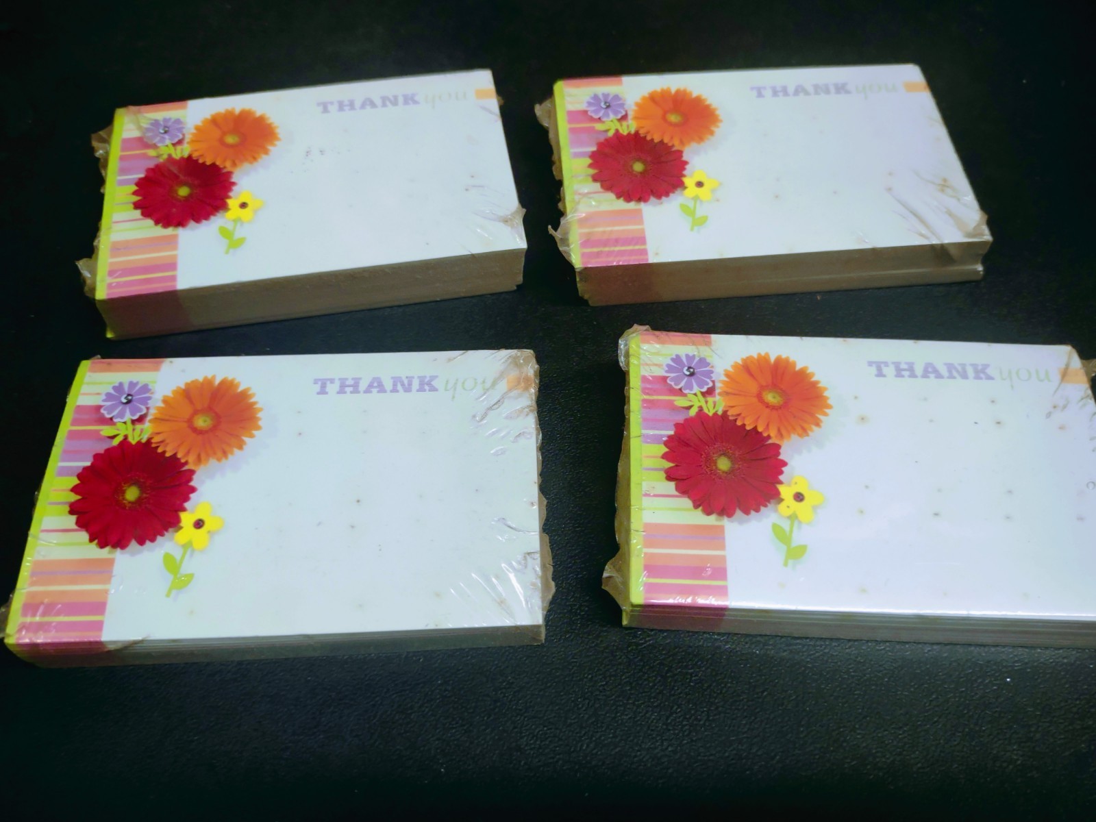50 Vintage Floral Enclosure Cards, “Thank You” with Red & Orange Gerbera Daisies