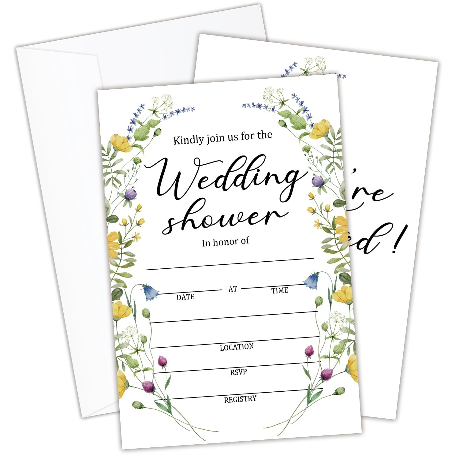 Greenery Floral Bridal Shower Invitations With Envelopes Wedding 25 PCS