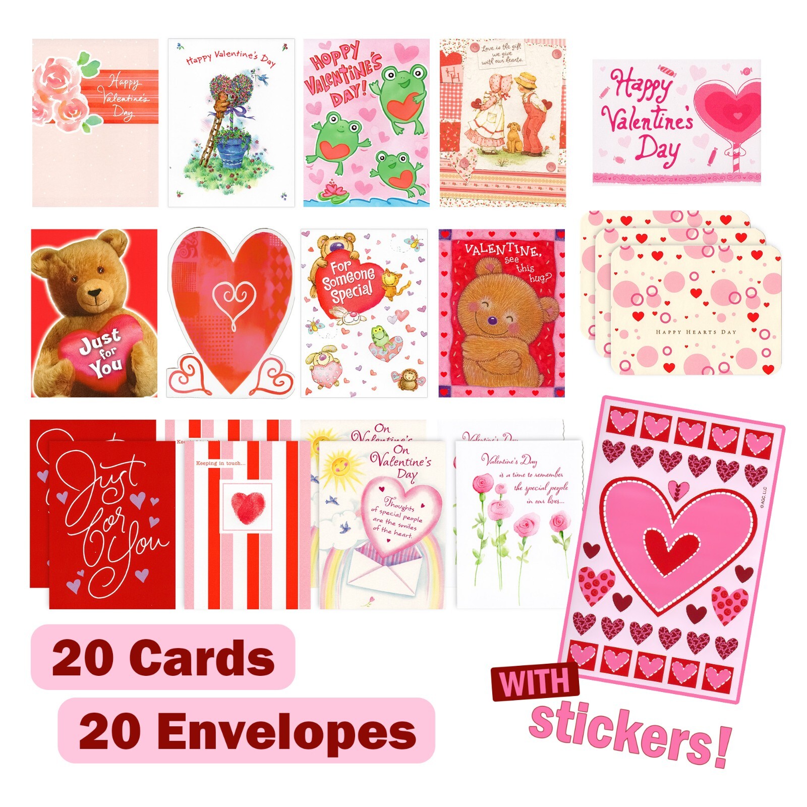20-Count Set, AMERICAN GREETINGS VALENTINE’S DAY CARDS + ENVELOPES with Stickers