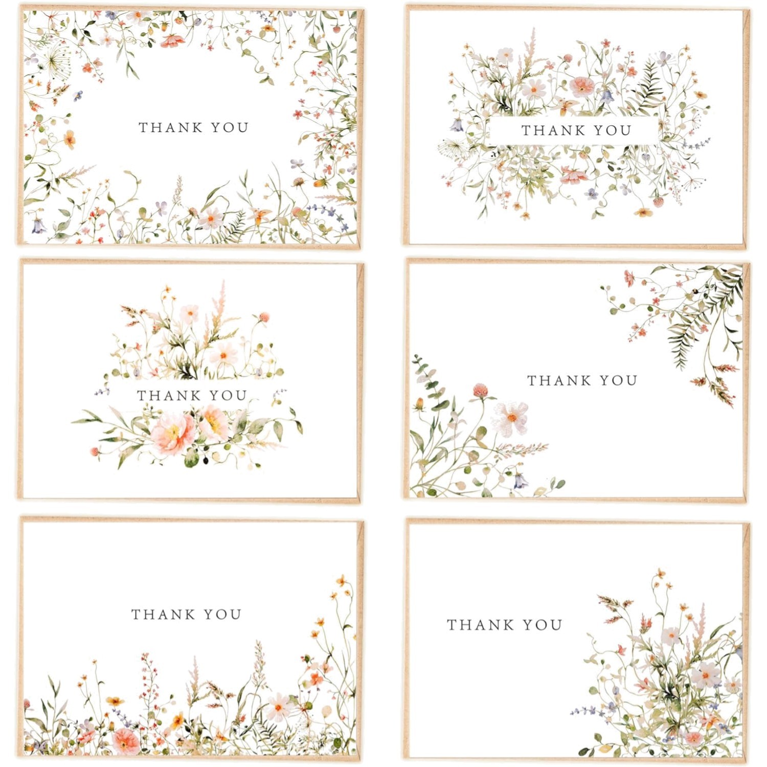 52 Pack Floral Thank You Cards Bulk Envelopes Matching Stickers for Weddings