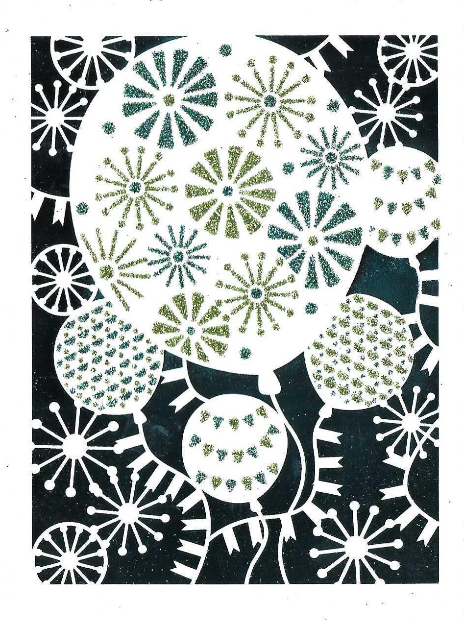 NEW Hallmark Card – BLANK approx 4.75×7″ TEAL AND LIME FOIL BALLOONS