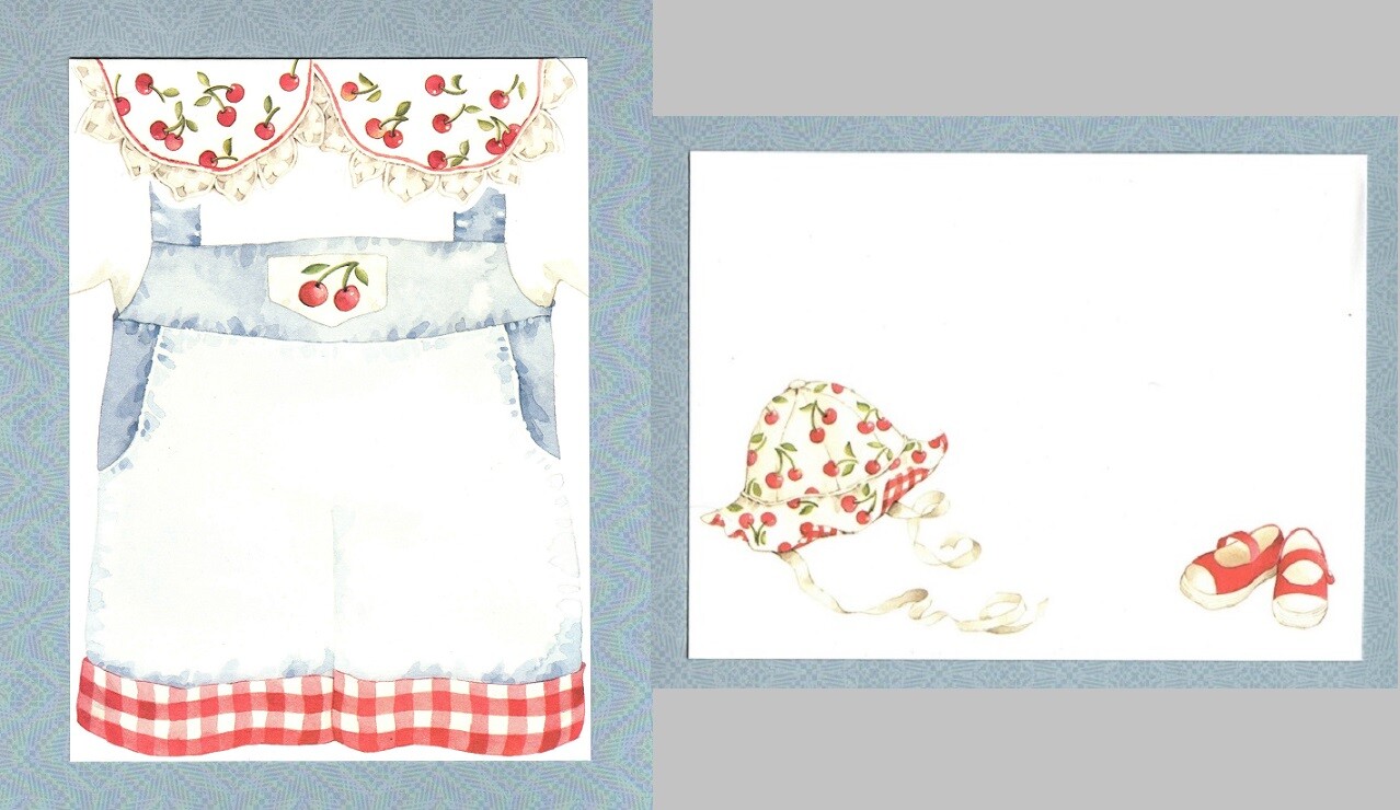 10 Gardening Themed Invitations, Overalls, Cherries, 8″ x 6″, Matching Envelopes