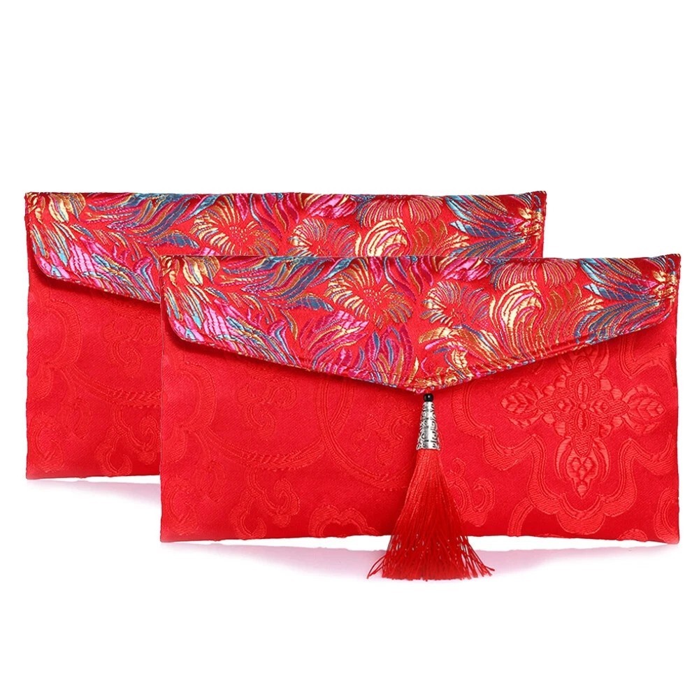 2PCS Silk Red Envelopes Chinese Element Hong Bao Lucky Embroidery Money Bag-1