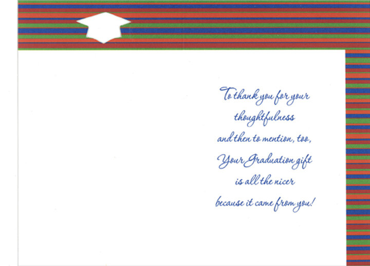 Cap Tassel Orange Blue Red Green Stripes 8 Graduation Thank You Notes