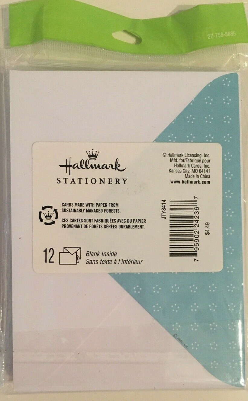 Hallmark Thank You Notes & Envelopes Pack Of 12 Teal White Blank Inside NEW