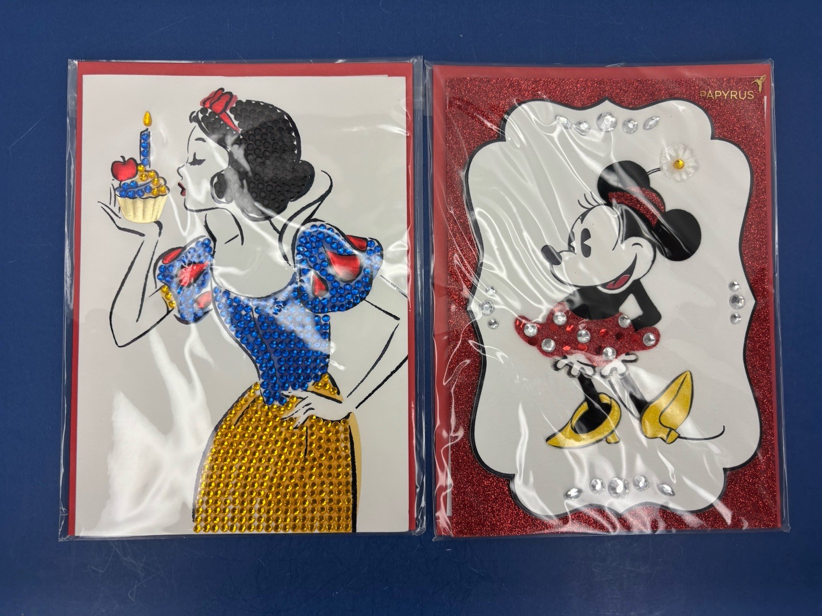 Two Embellished Papyrus Birthday Greeting Cards Snow White Minnie Mouse