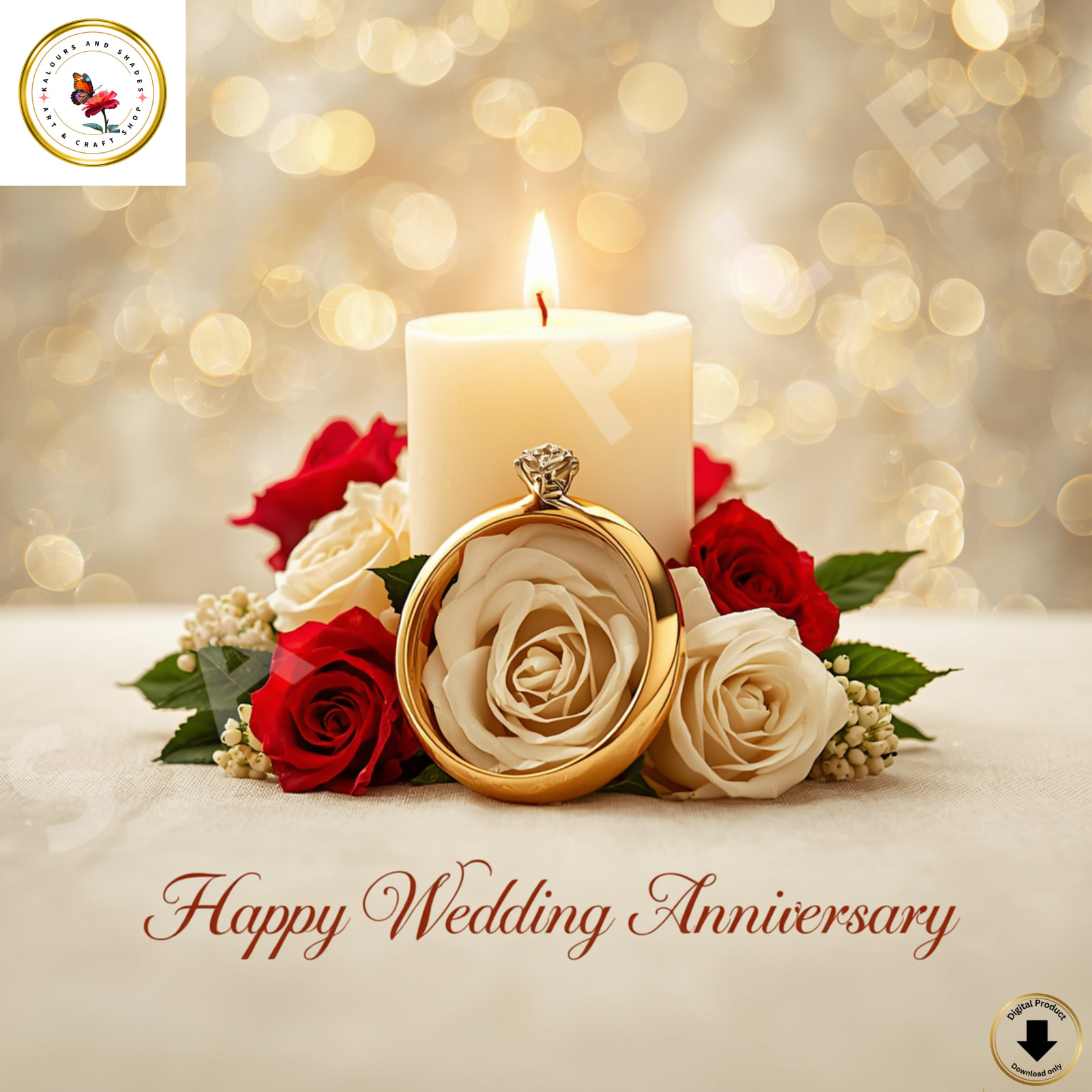 Happy Wedding Anniversary Greeting Card Printable Sharable Digital