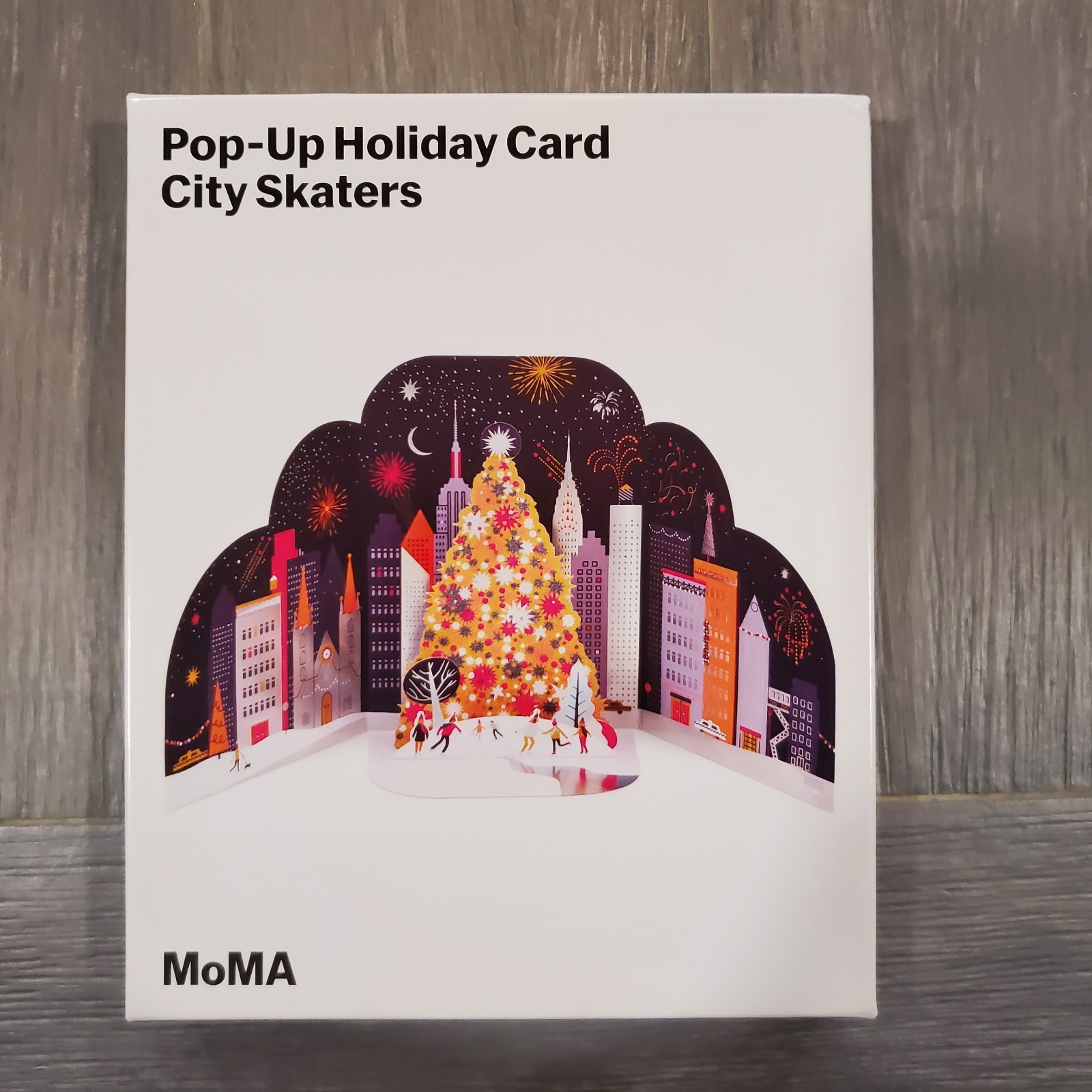 MoMA Design Pop Up Christmas Holiday Cards City Skaters New *4 Cards & Envelopes