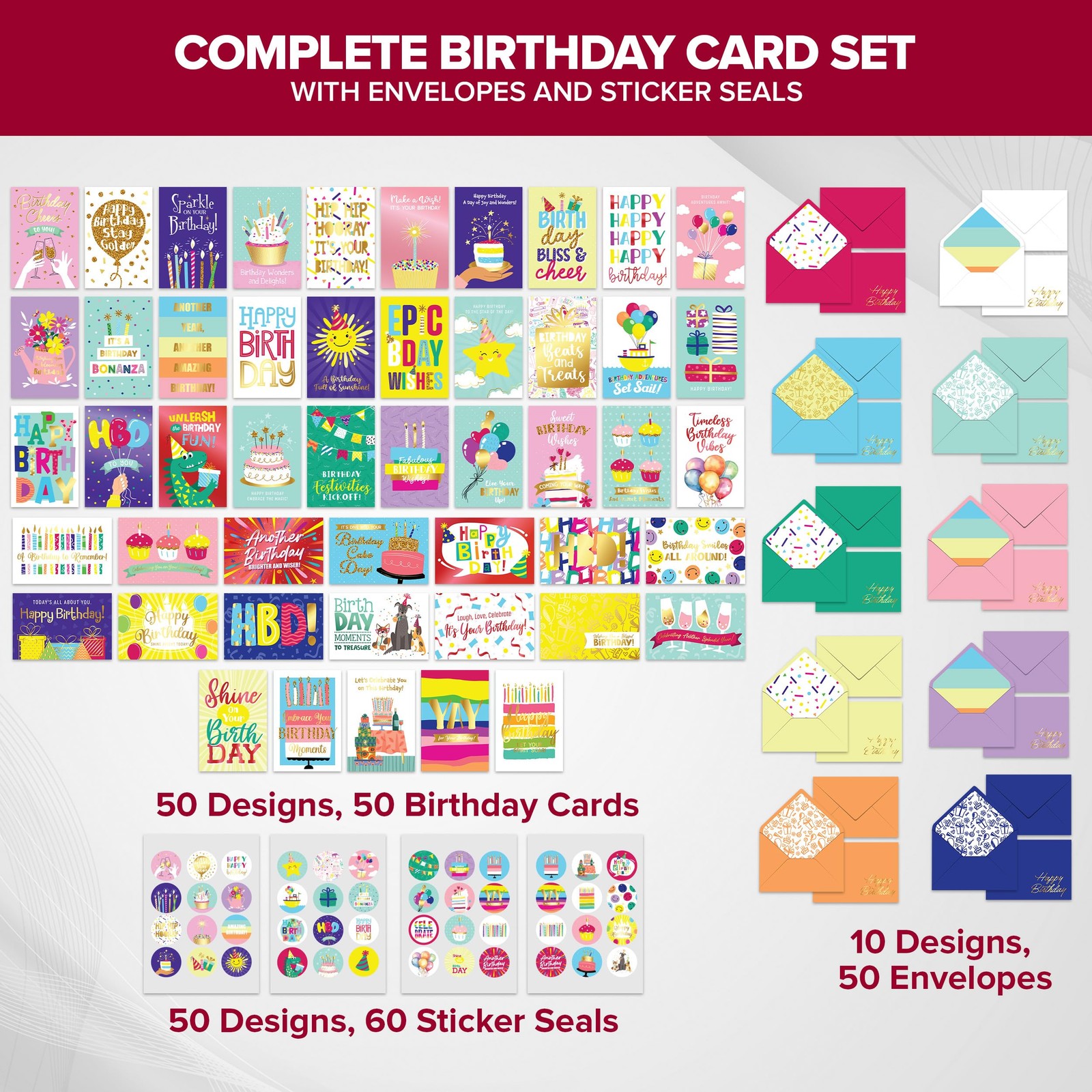 Decorably 50 Pack Foiled & Glittery 6x4in Assorted Adult 6×4 inches, Metallic