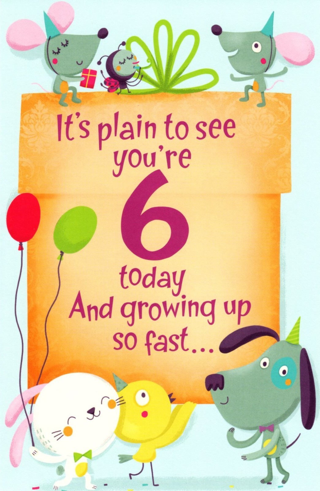 Happy 6th Birthday Turning 6 Party Animals Growing Up Fast Greeting Card