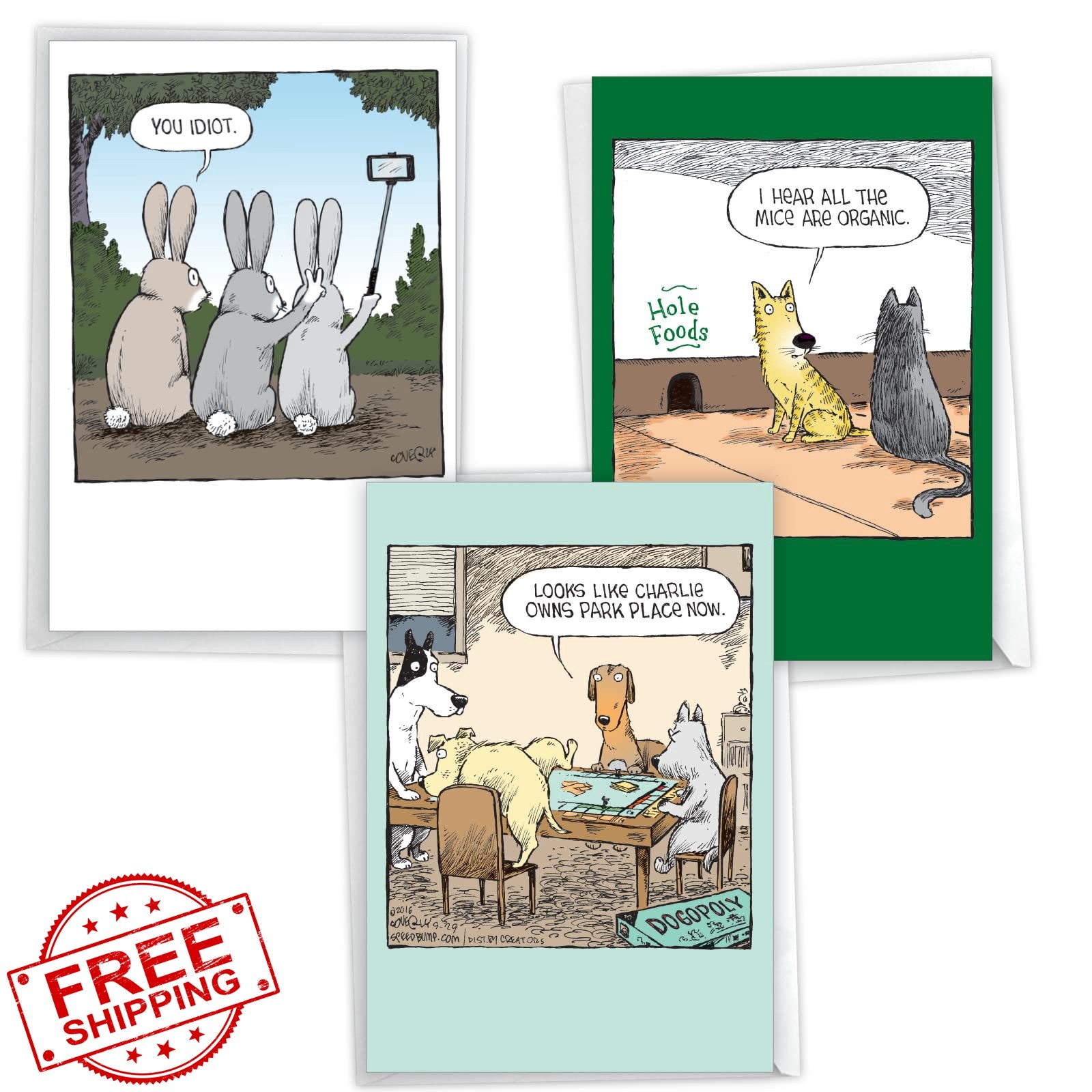 NobleWorks Animal Crack-Ups Birthday Cards 3 Pcs