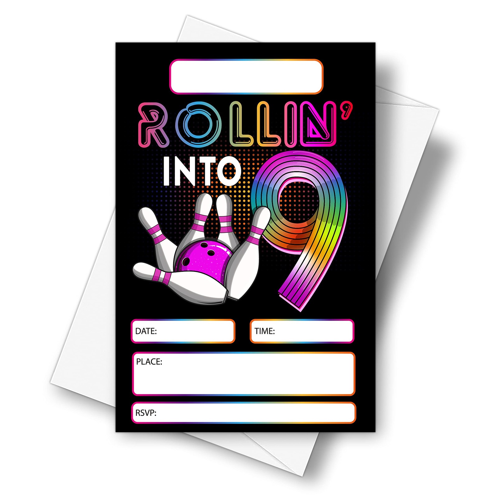 20 Sets 4×6 Inch Bowling 9th Birthday Party Invitations Envelopes Retro
