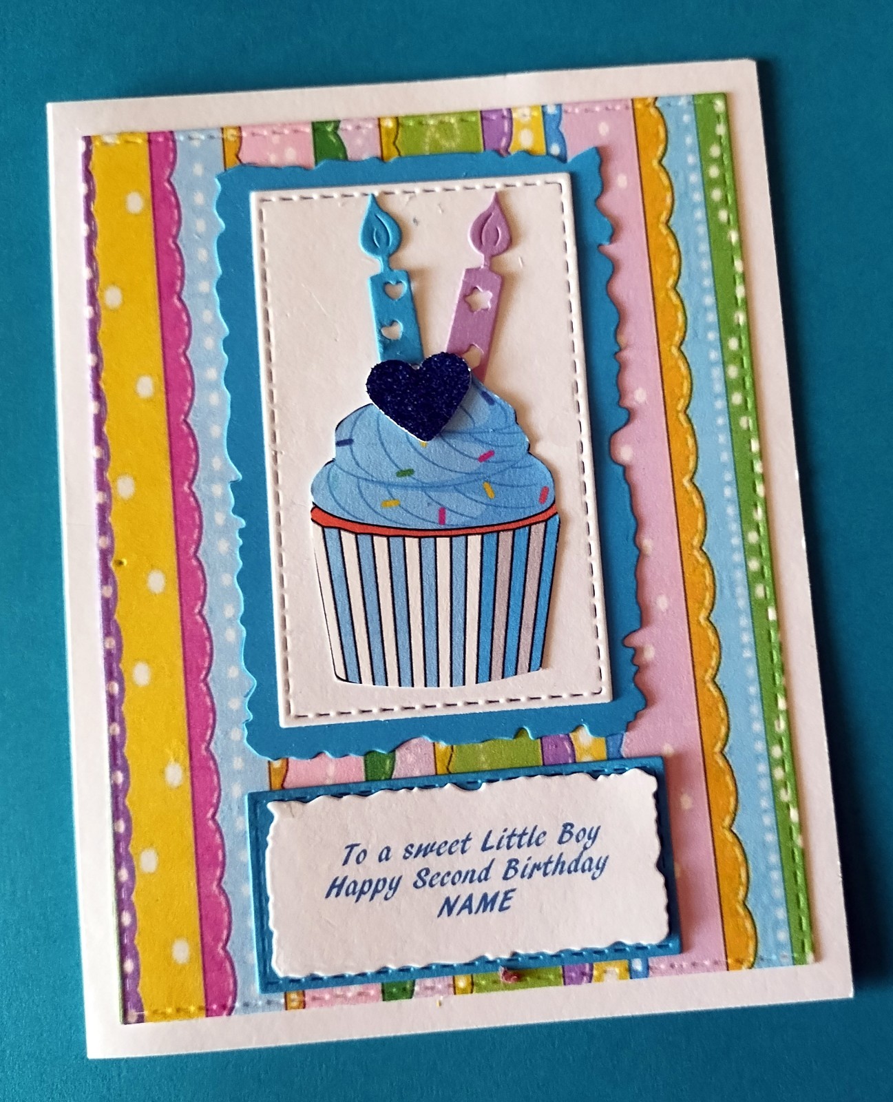 Personalized Cupcake Birthday Card for 1, 2 or 3 Year Old Boy with Verse Inside