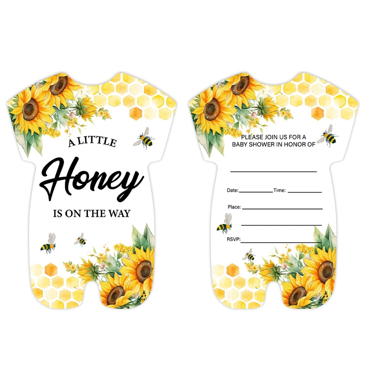 20 PCS Sunflower Bee Little Honey Is On The Way Baby Shower Invitations