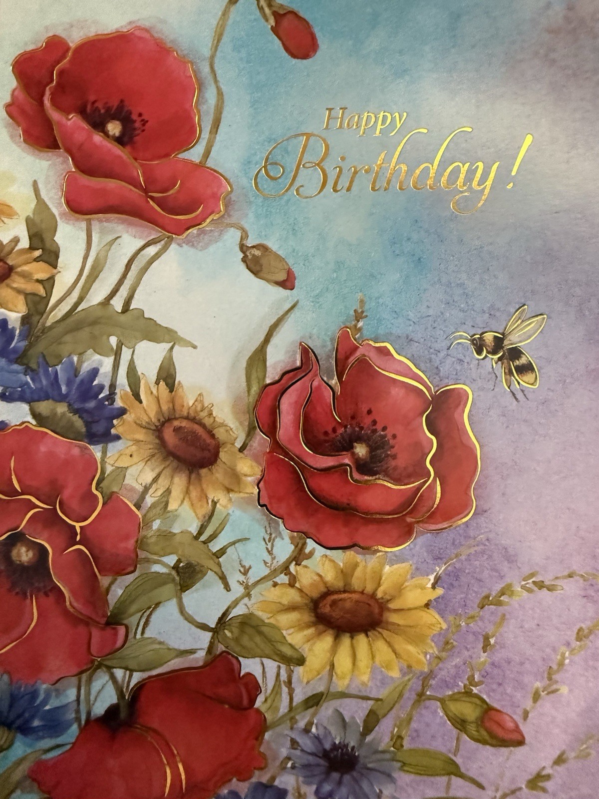 “Happy Birthday” – Red & Yellow flowers – 5.5″ X 7.5″