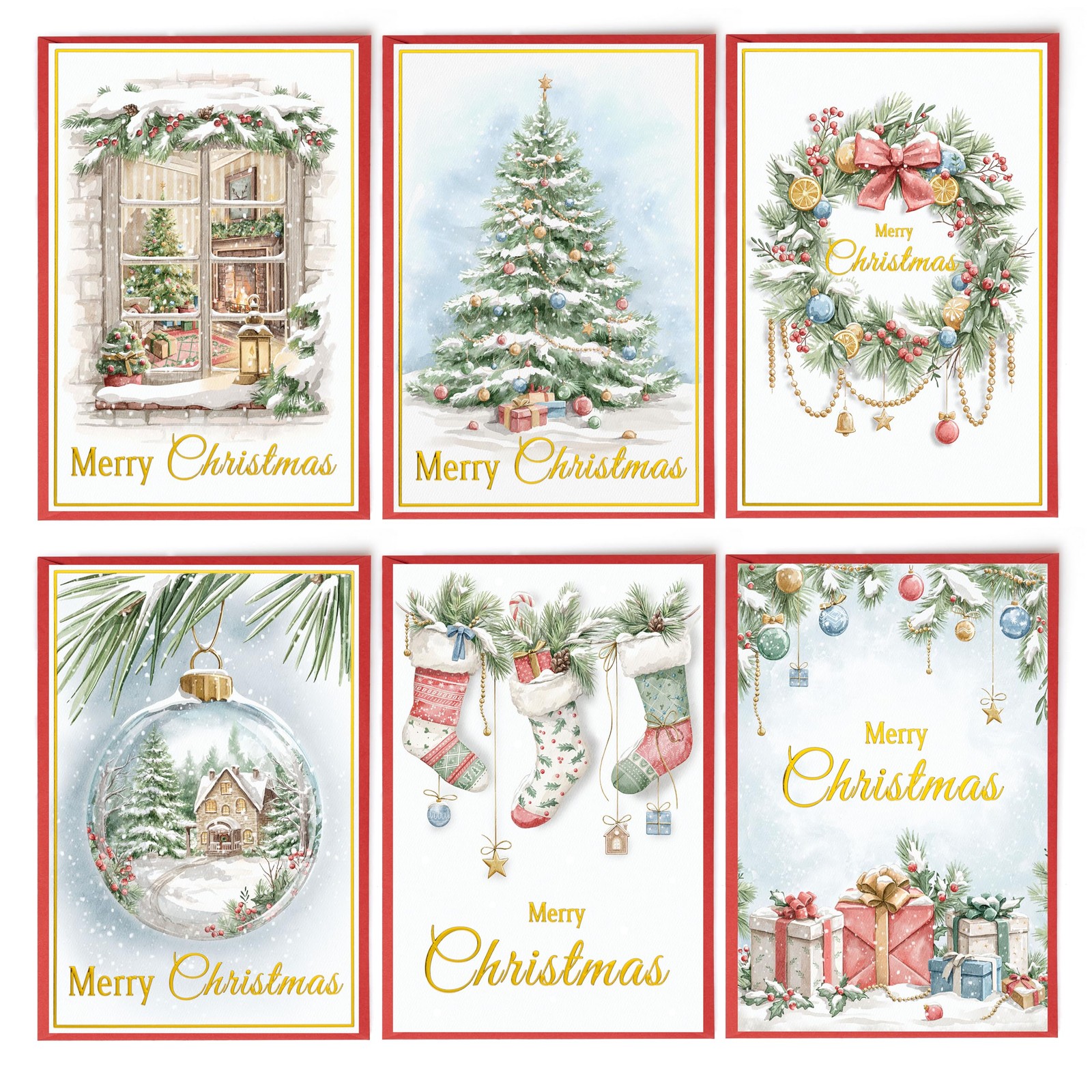 24 Christmas Cards Assortment, Festive Gold Foil Glitter Watercolor Bulk Xmas…