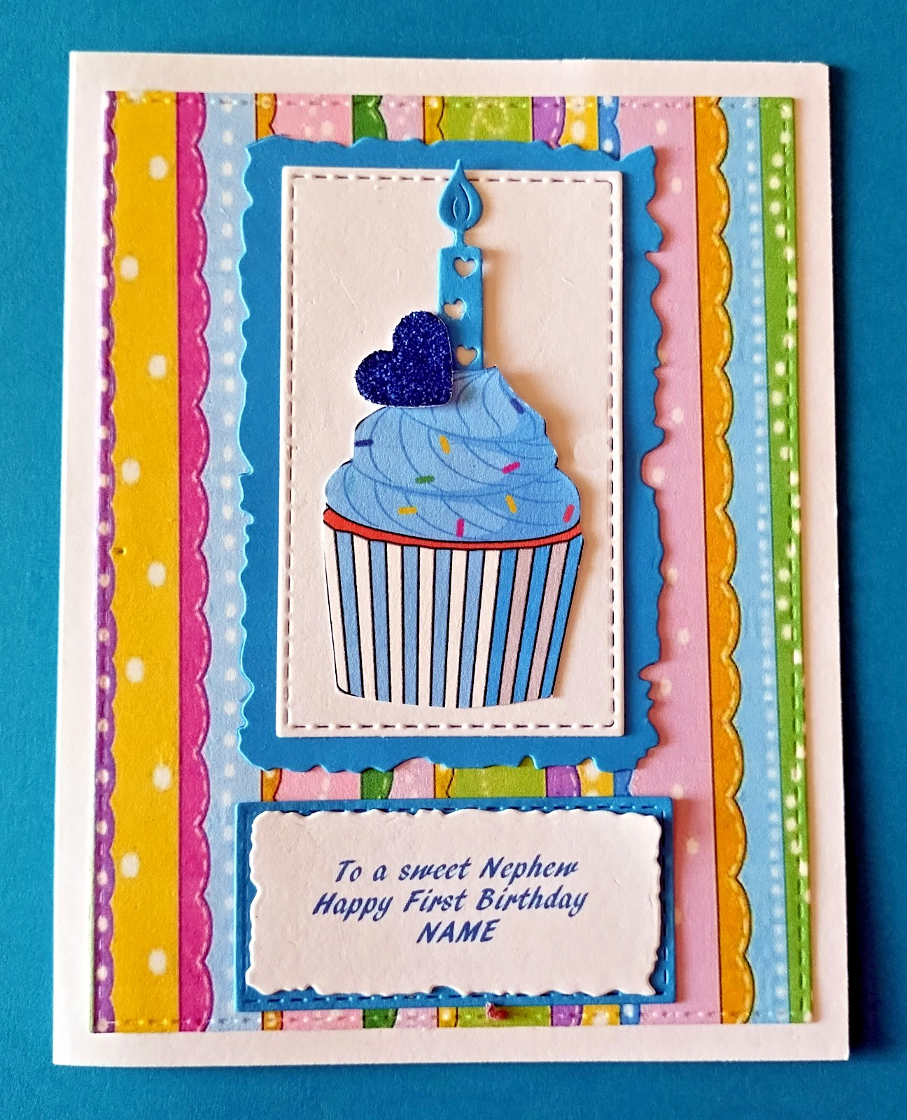 Personalized Cupcake Birthday Card for 1, 2 or 3 Year Old Boy with Verse Inside