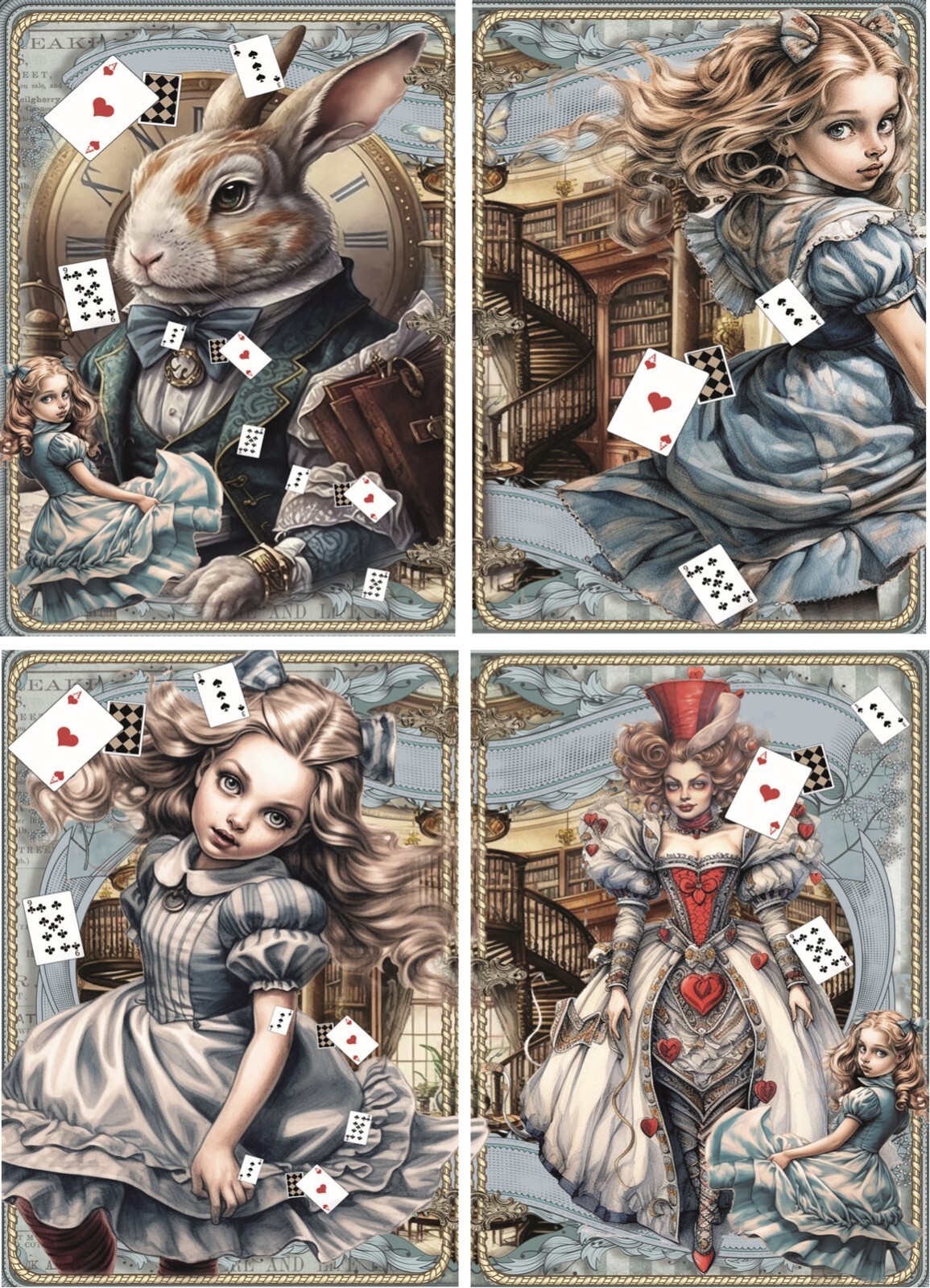 8 Young Alice in Wonderland Mad Hatter Steampunk glossy blank note card