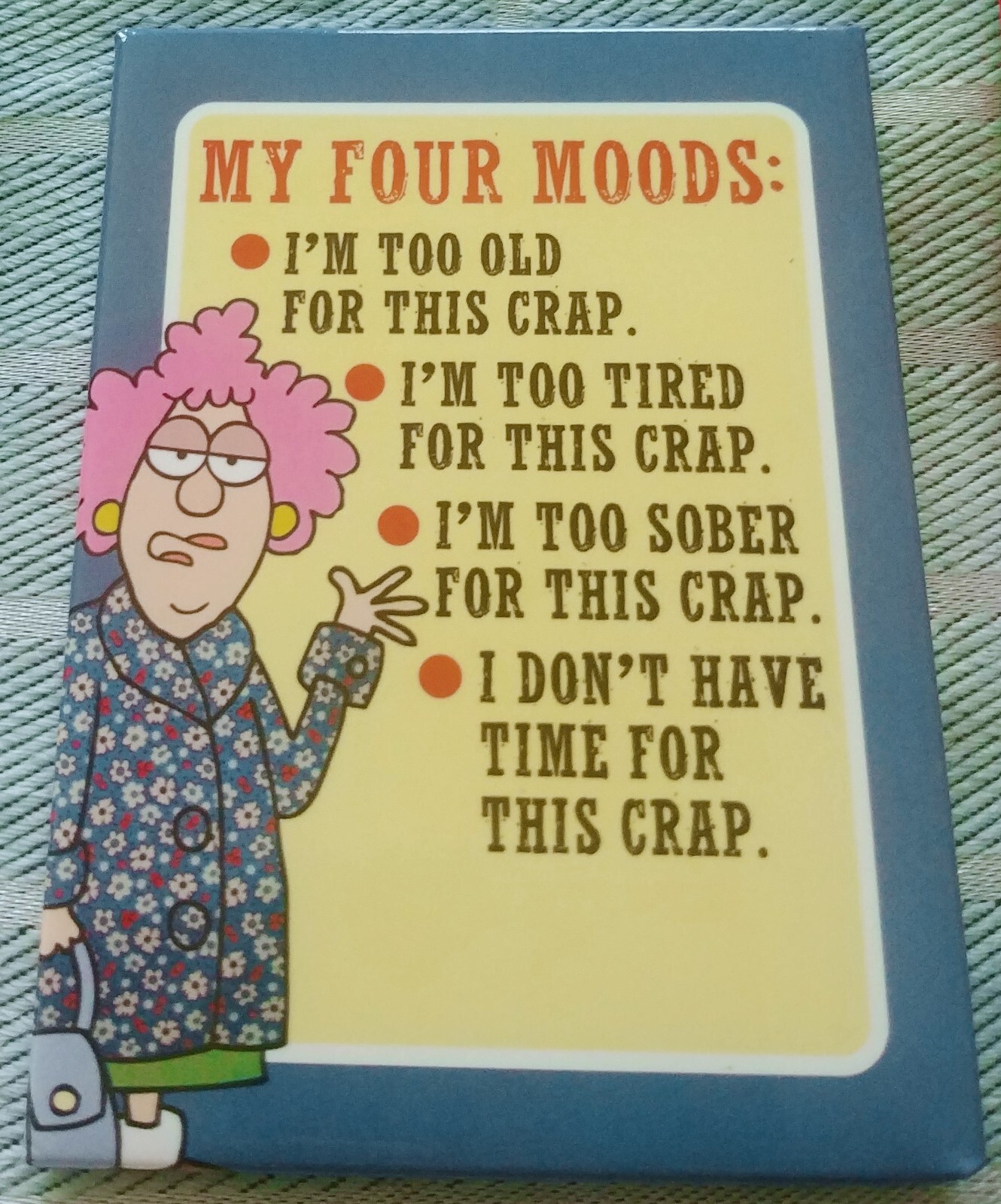AUNTY ACID, “I have Four Moods”, (1) Leanin’ Tree Fridge Magnet, New, Never Used