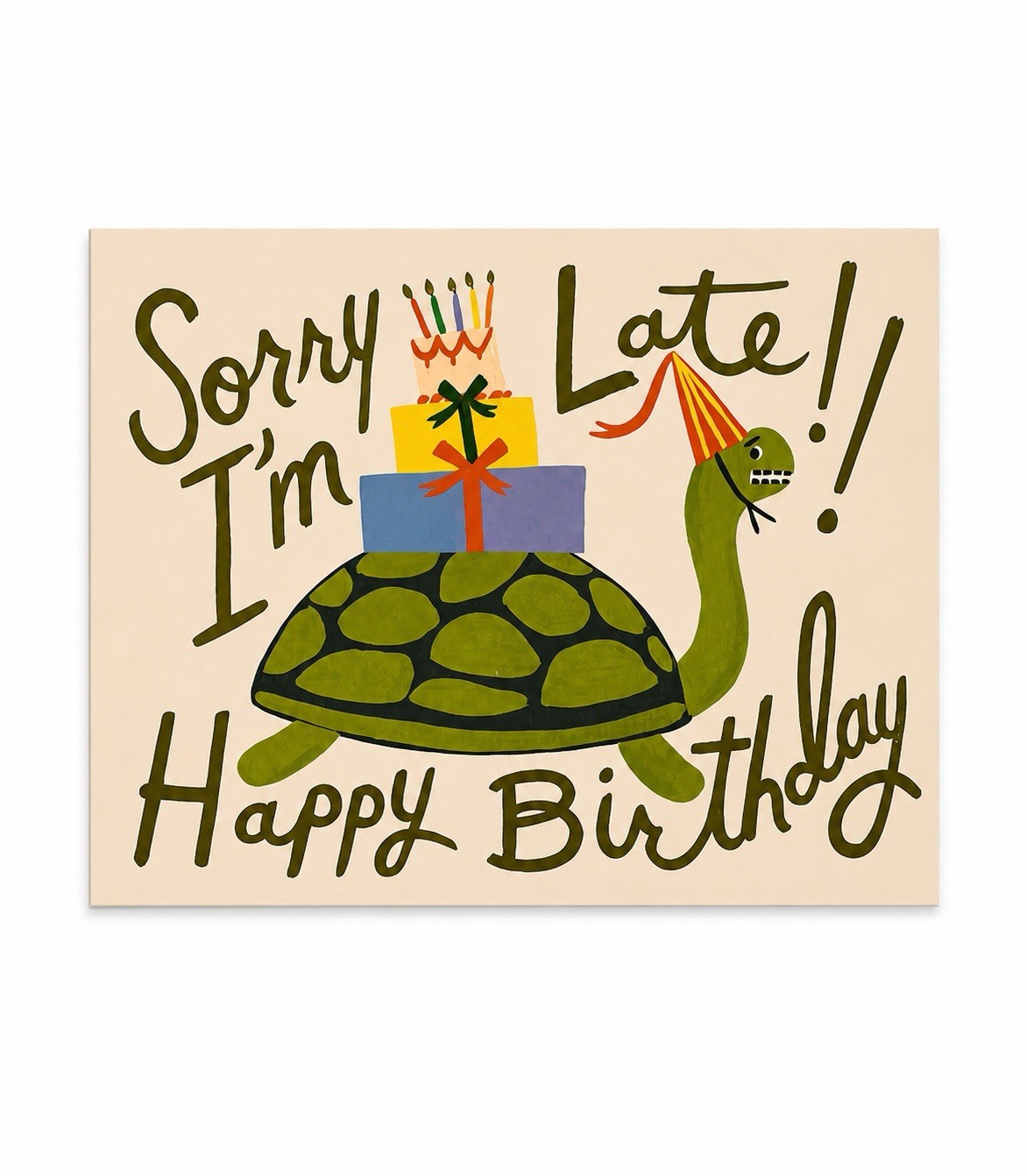 RIFLE PAPER CO I’m Late Turtle Belated Birthday Card, Blank A2 Card & Envelope