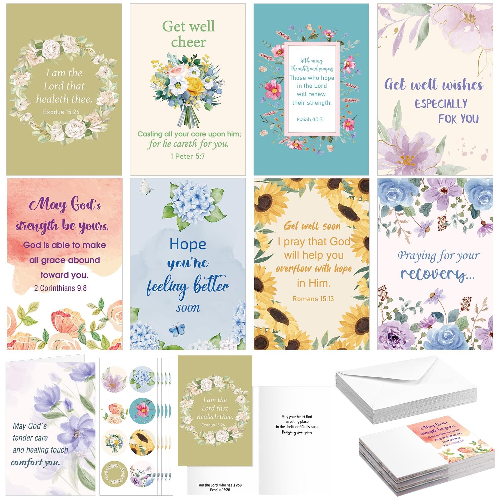 Motiskyy 24 Pack Religious Get Well Cards with Scripture – Christian Get Well…