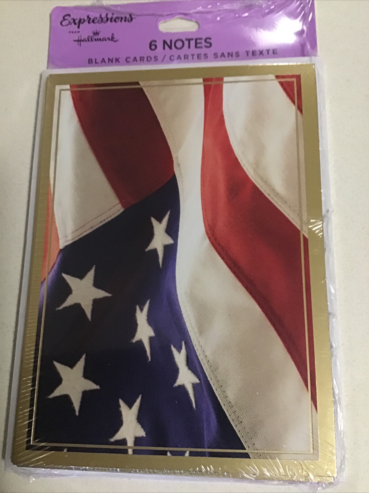 Hallmark Expressions AMERICAN USA FLAG 6 Note Blank Cards Gold RED WHITE BLUE