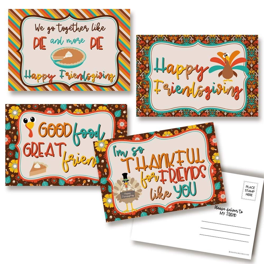 Happy Friendsgiving Thanksgiving With Friends Themed Blank Postcards To Send …