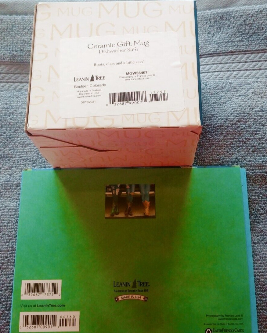 “Classy Boots”, (1) Leanin Tree BDay Card, New With (1) Envelope, (1) Mug In Box