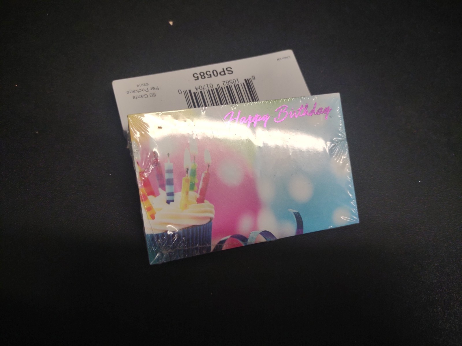 50 Floral Enclosure Cards, Purple Foil “Happy Birthday” Cupcake Candles Card