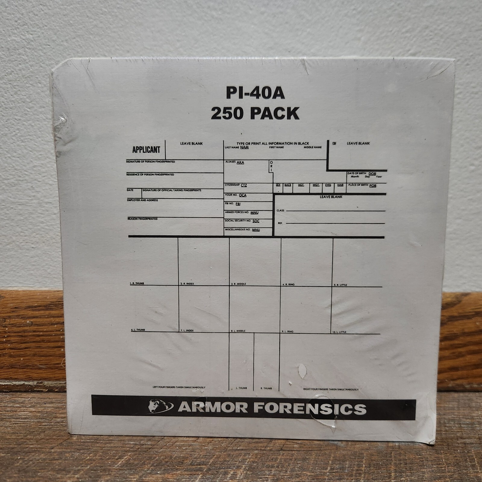 Identicator Applicant Fingerprint Cards, Pack of 250, FBI Standard Form PI-40A