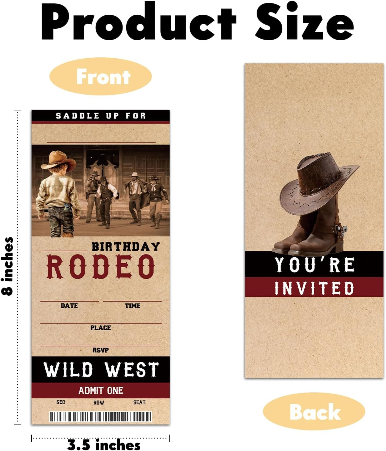 Cowboy Birthday Party Invitations, Western Rodeo VIP Ticket Birthday Invites, 20