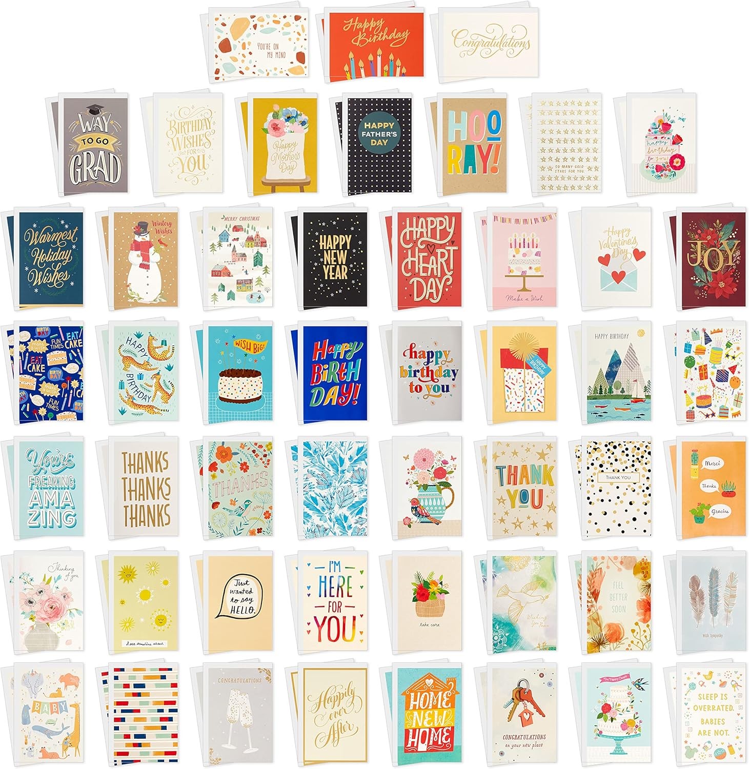 Assorted Blank Greeting Cards Box Set with Organizer Pack of 100