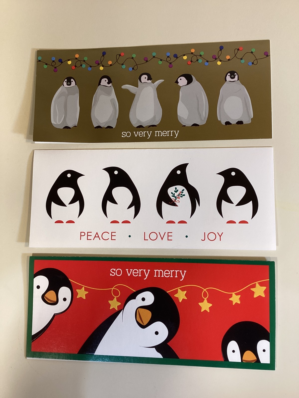3 Penguin Themed Christmas Cards with Matching Envelopes 8-3/8″ x 3-1/2″