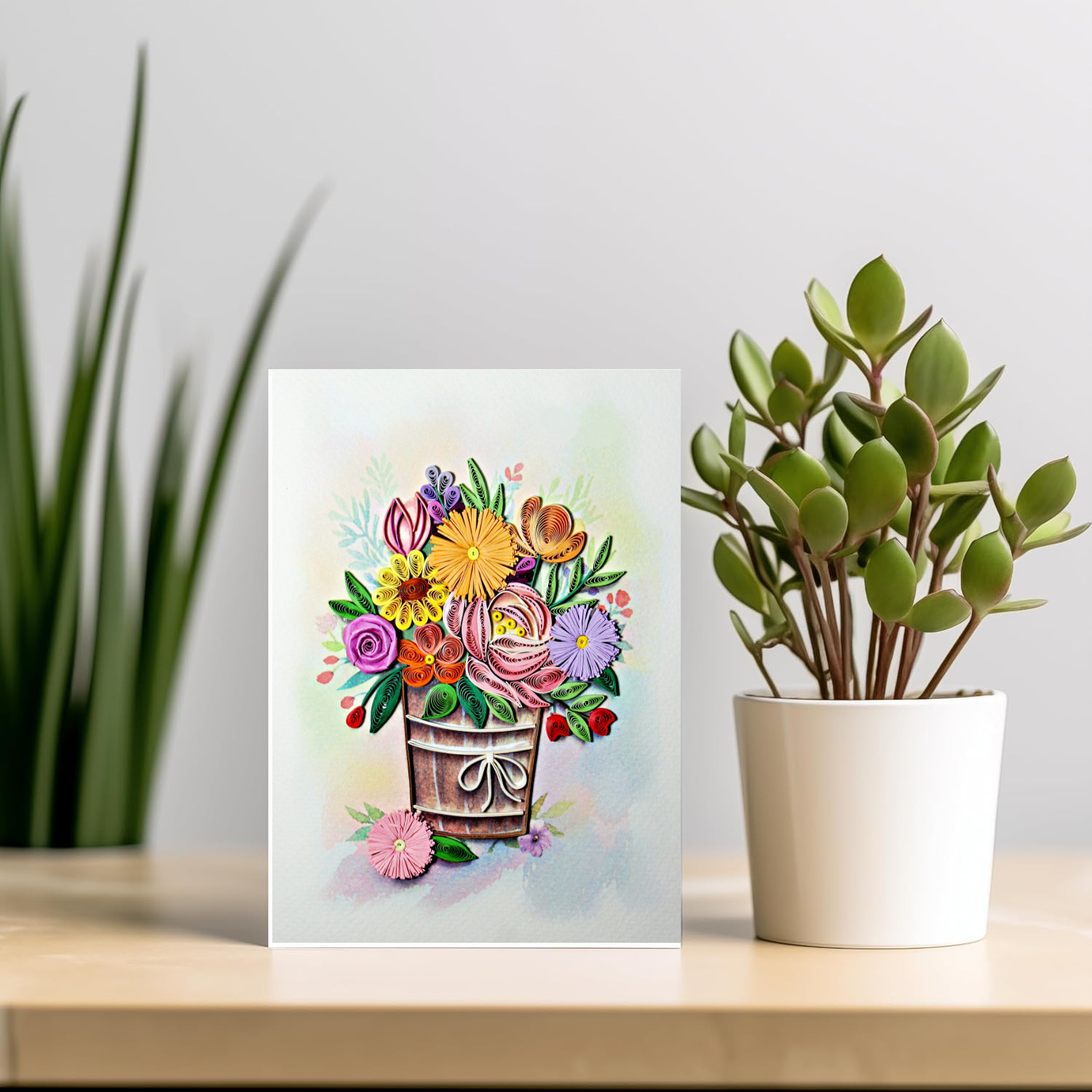 Flower Bouquet Quilling Greeting Card – Unique Dedicated Handmade Art.