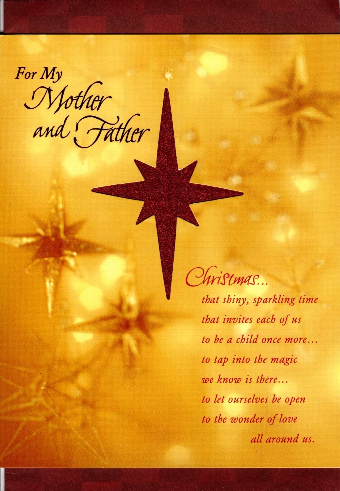 Merry Christmas Mother Father Parents Joy Twinkle Star Hallmark Greeting Card
