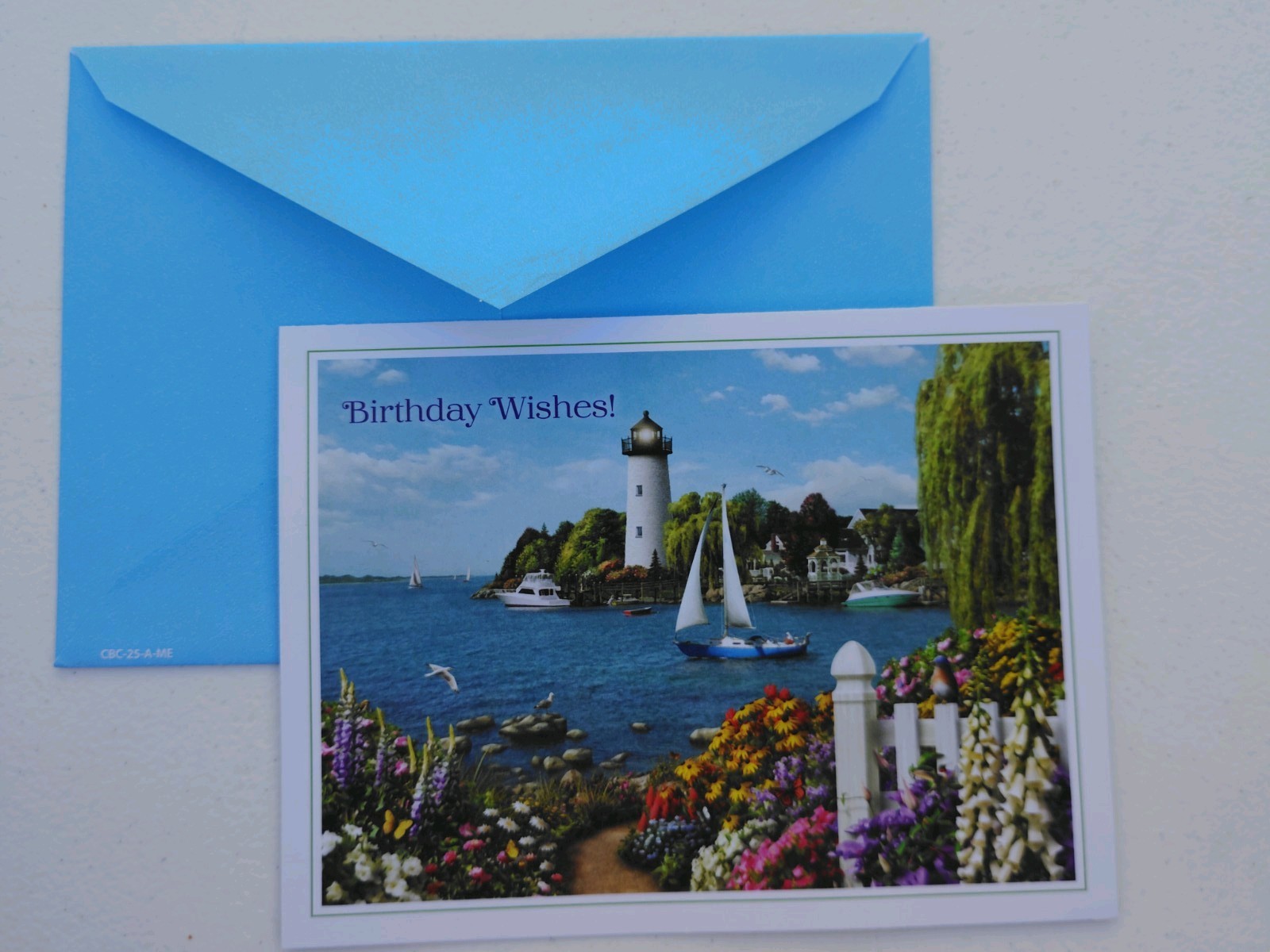 Happy Birthday Card Birthday Wishes Lighthouse Island Sailboat With Envelope