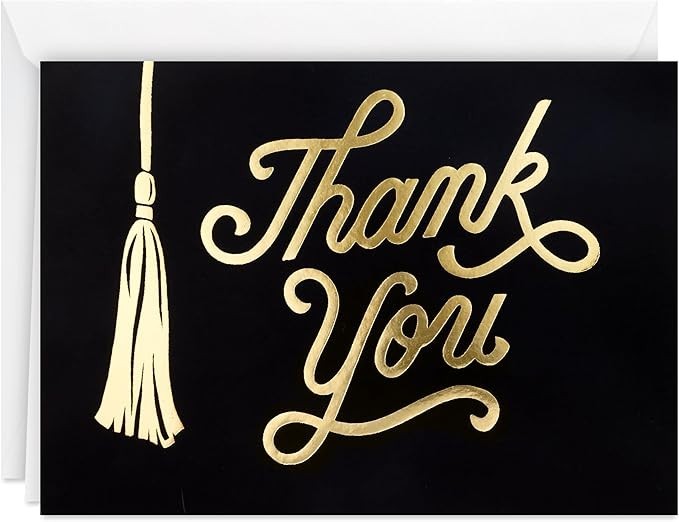 Graduation Thank You Cards Black & Gold Tassel Blank Pack of 40 + Envelopes