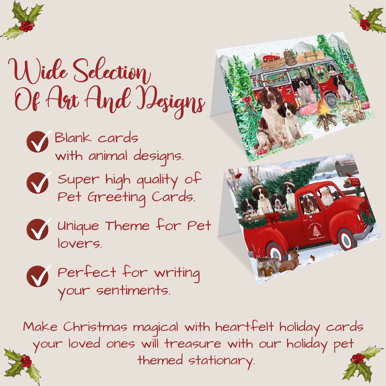 Springer Spaniel Dog Greeting Cards and Note Cards with Envelopes Christmas NWT