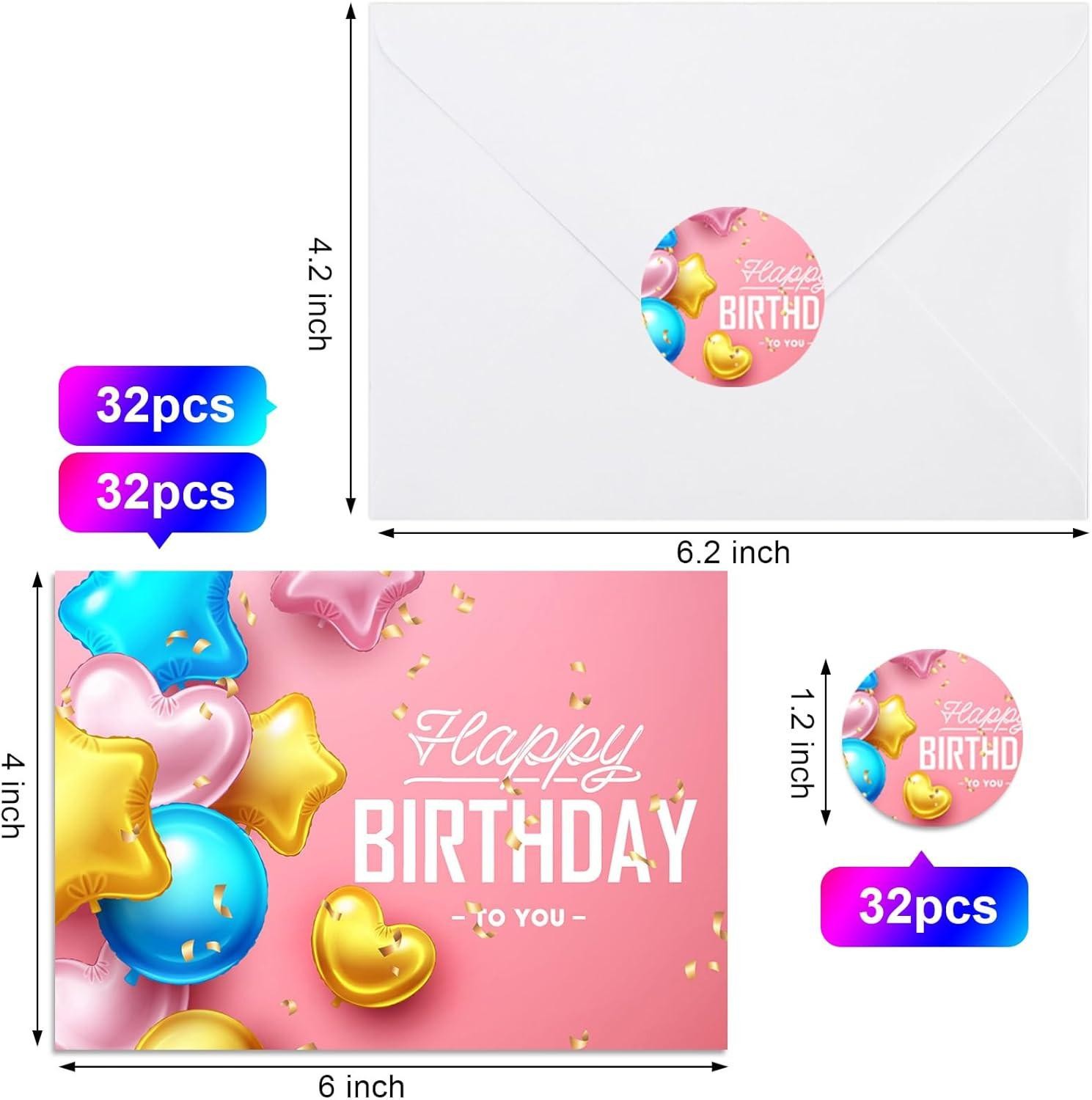 Joyberg 32 Pcs Happy Birthday Cards Bulk with Envelopes, 4×6 Assorted Birthday C