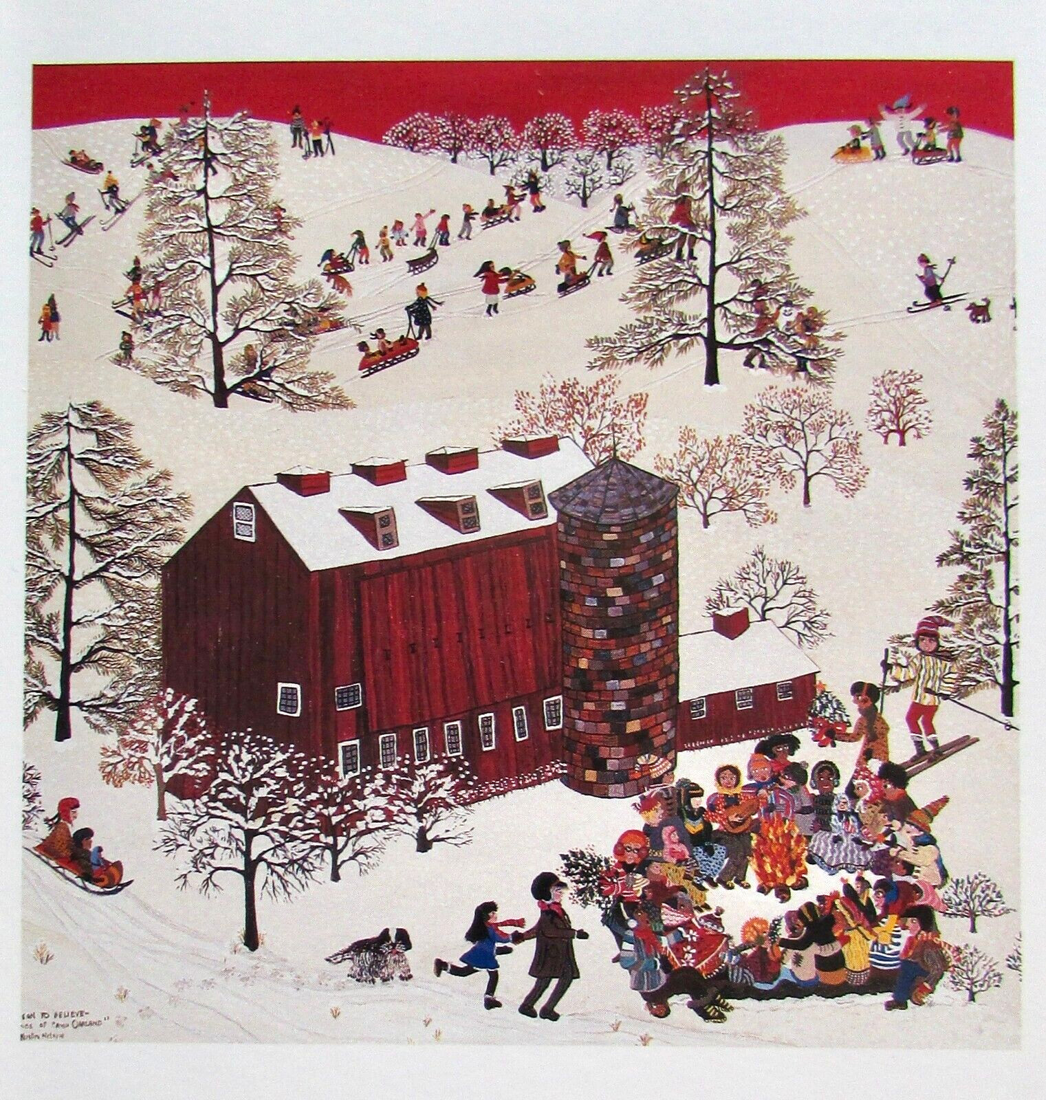 Kristin Nelson Primitive Folk Art Christmas on the Farm Greeting Cards
