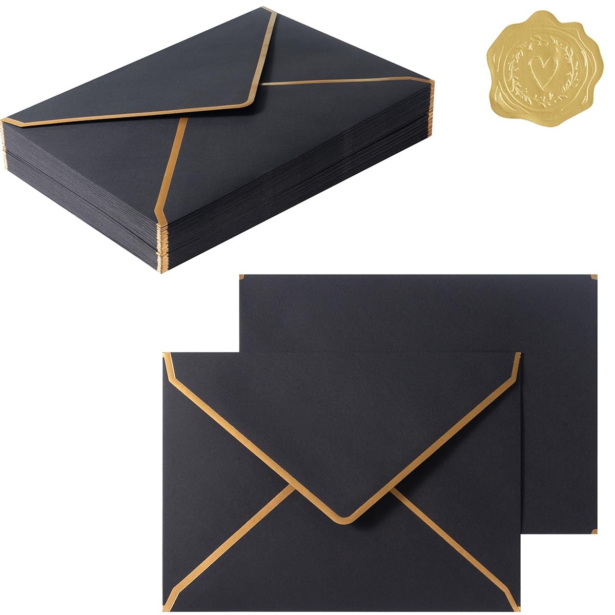 50 Pieces A7 Envelopes with Gold Border 5.24 x 7.21 Inches Envelopes with Gol…