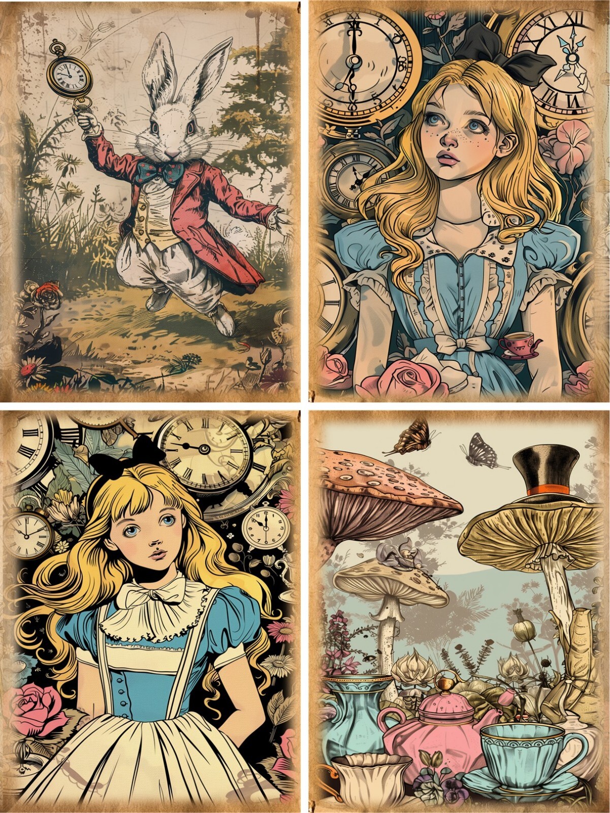 8 Alice in Wonderland White Rabbit vintage glossy blank note card with envelopes