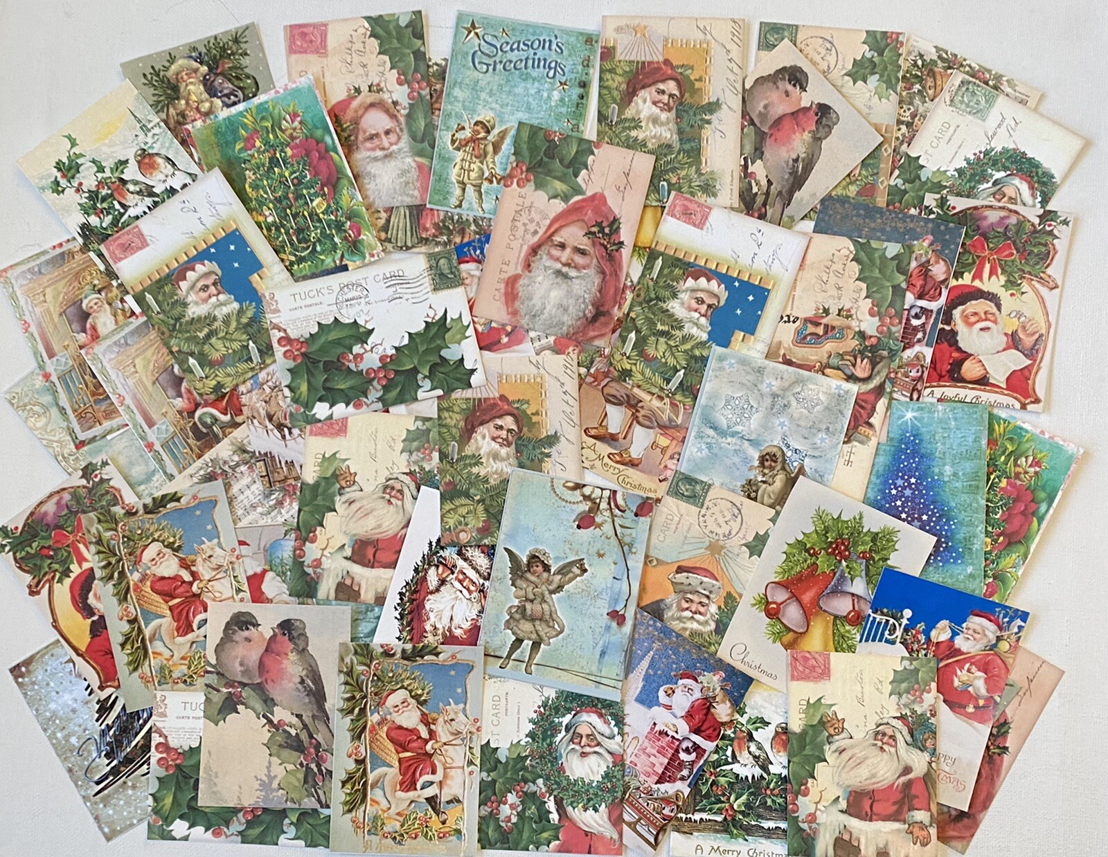 Christmas Card Prints Lot Of 50+ Vintage Xmas Cards Tags Christmas Decor #CL50