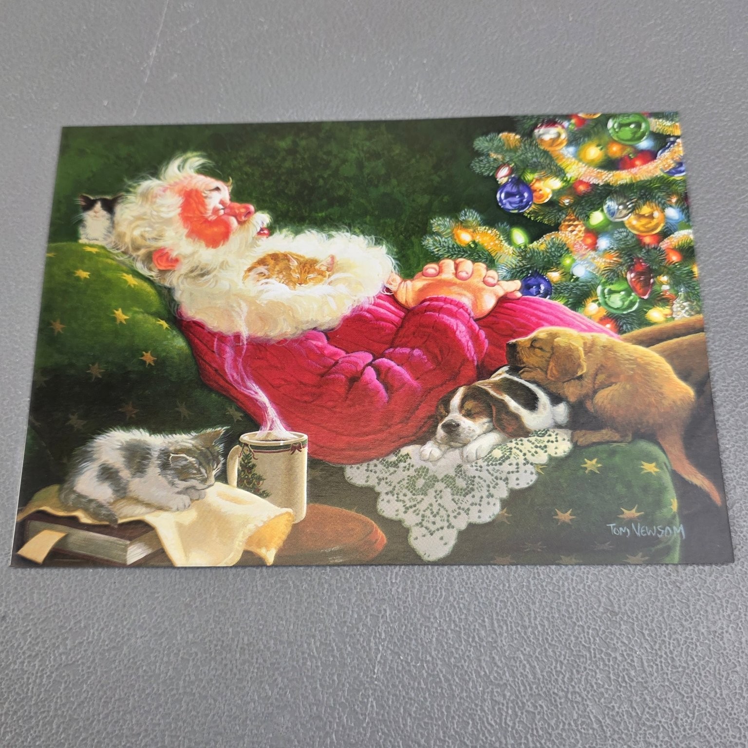 Tom Newsom Christmas Greeting Card Santa Kittens Puppies Holiday Insert