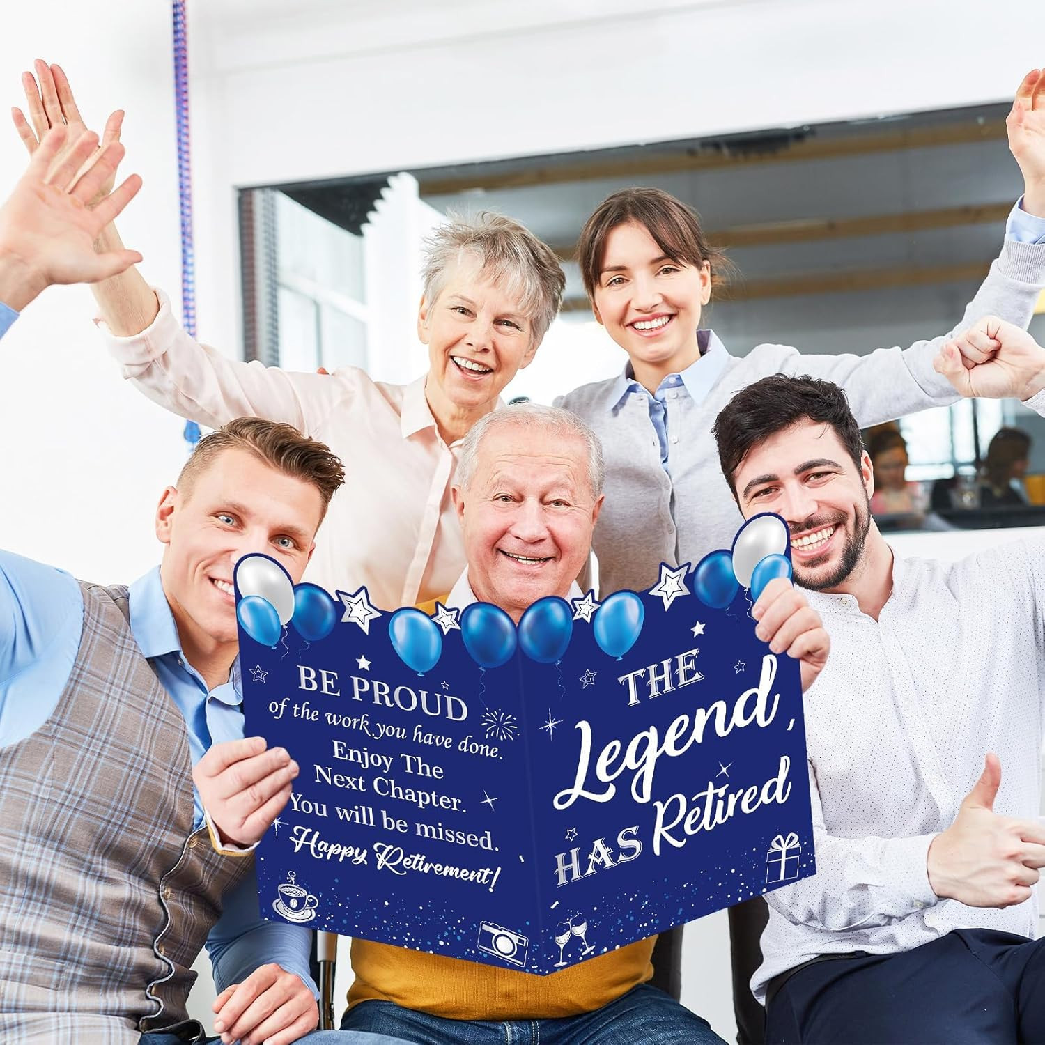 Jumbo Retirement Card Blue Silver Large Retirement Cards for Signing Giant Happy