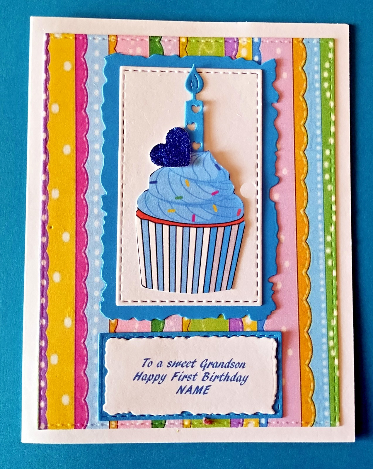Personalized Cupcake Birthday Card for 1, 2 or 3 Year Old Boy with Verse Inside