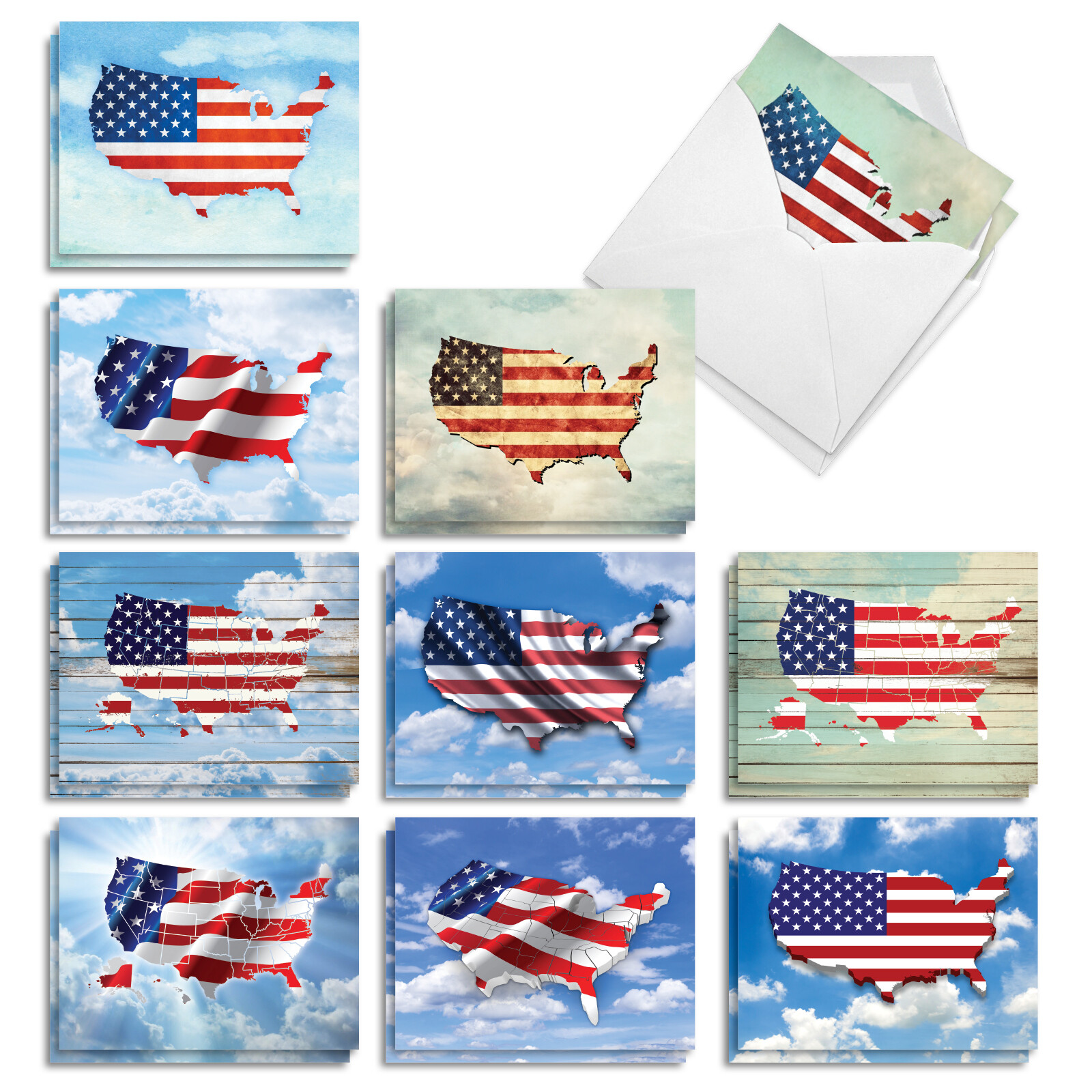Flag Maps Happy Independence Day Mini Notes Assortment with Envelopes
